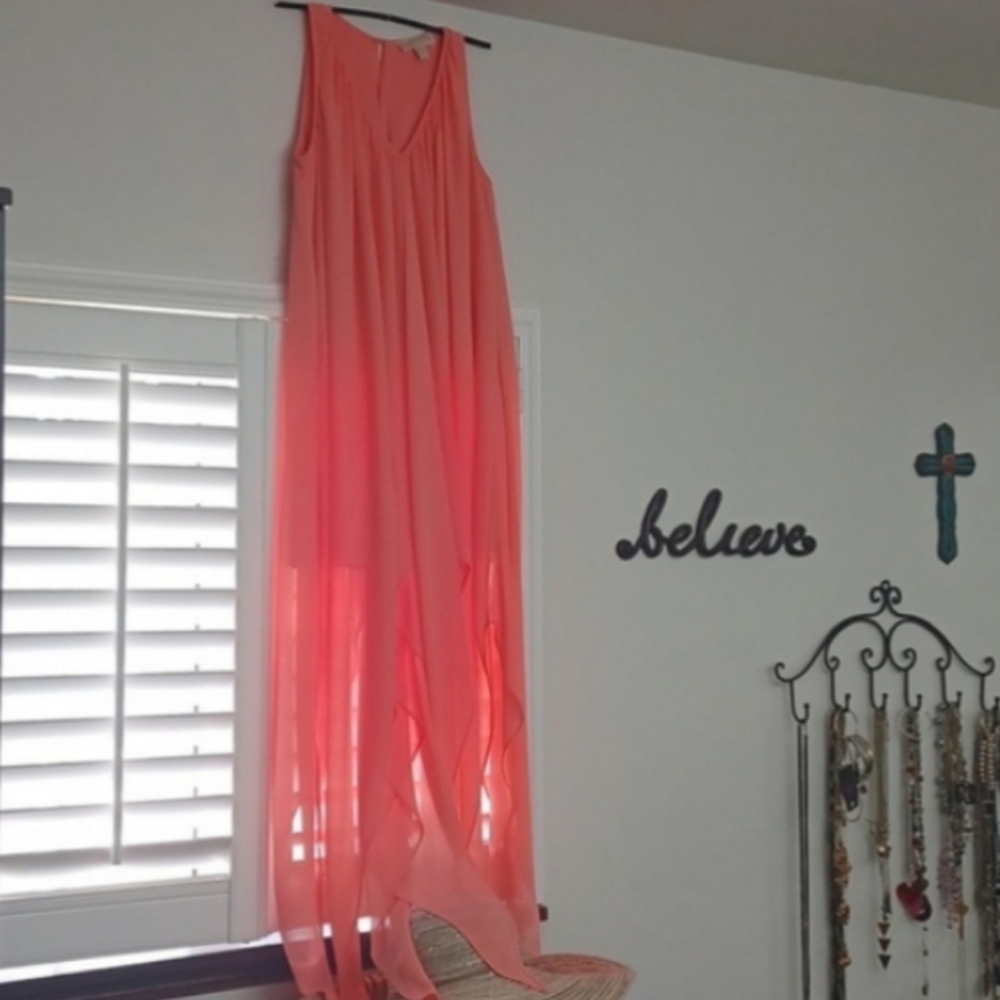 🌻3 For $15 MICHAEL KORS Peachy Coral Chiffon Sleeveless Feathery Hem Dress